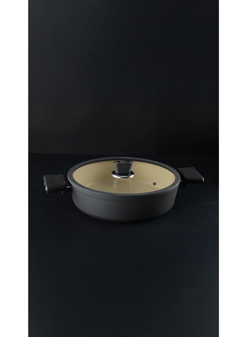 أوزو طقم أواني طهي تركية فاخرة من أوزو، 9 قطع، مصنوعة من الجرانيت الأسود غير اللاصق، مع أغطية زجاجية، رقم الموديل 3933، صنع في تركيا - Image 4